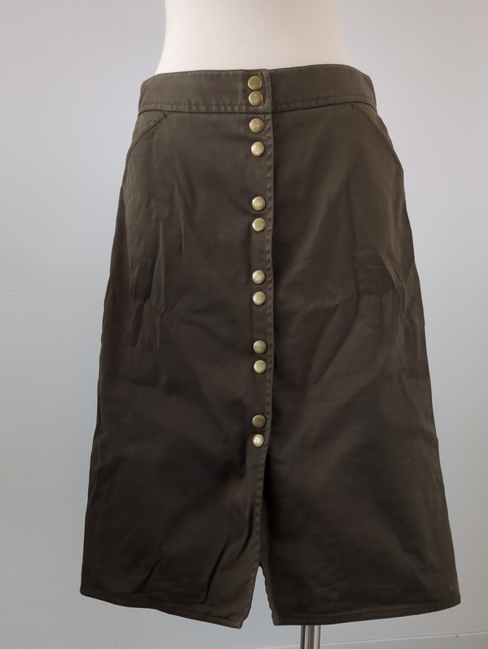 J. Crew Olive Green Button-Front Midi Skirt
